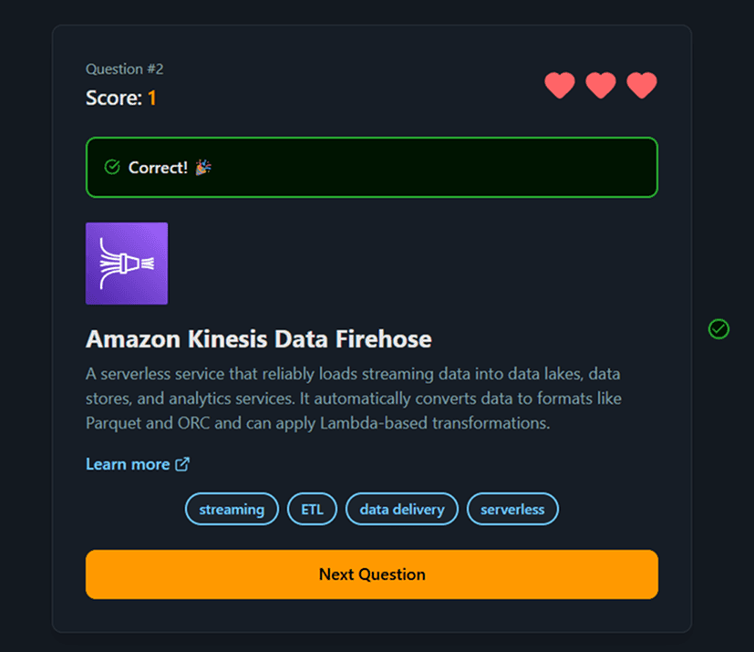 AWS Quiz Game Screenshot